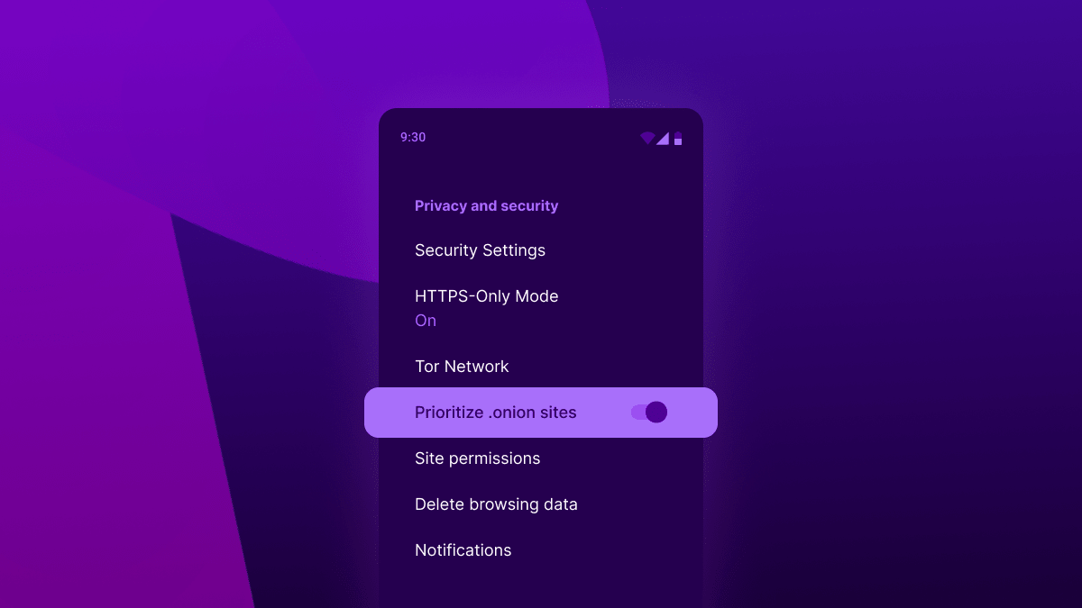 Visualization of the option to prioritize onion sites in Tor Browser for Android's Privacy and Security settings screen